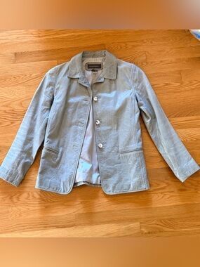 Banana Republic Vintage 1997 Leather Blazer Size 0 Light Blue Grey Excellent